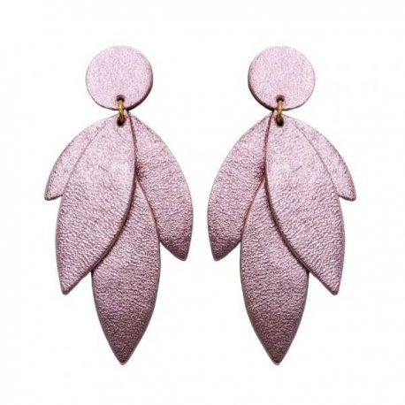 Boucles d'oreille Josie cuir rose métallisé par Demisel