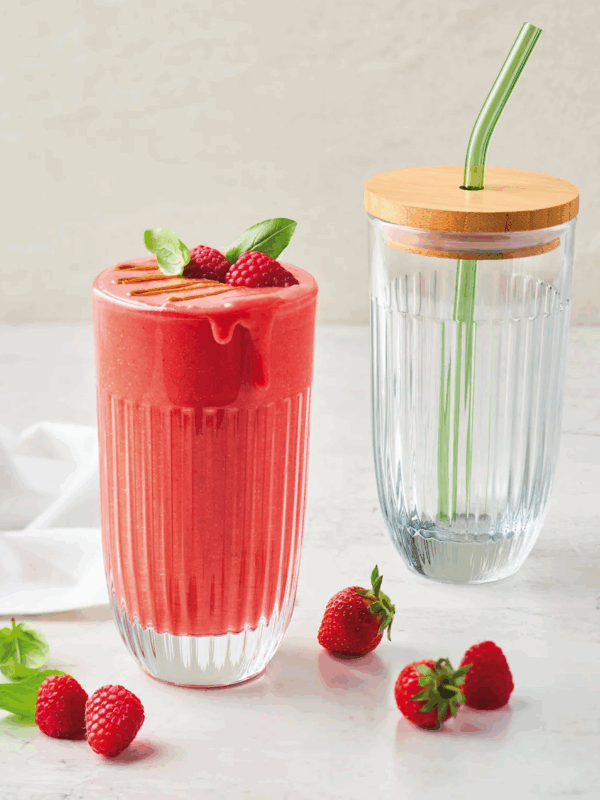 Coffret verre OUESSANT avec couvercle bambou, paille en verre verte et brosse