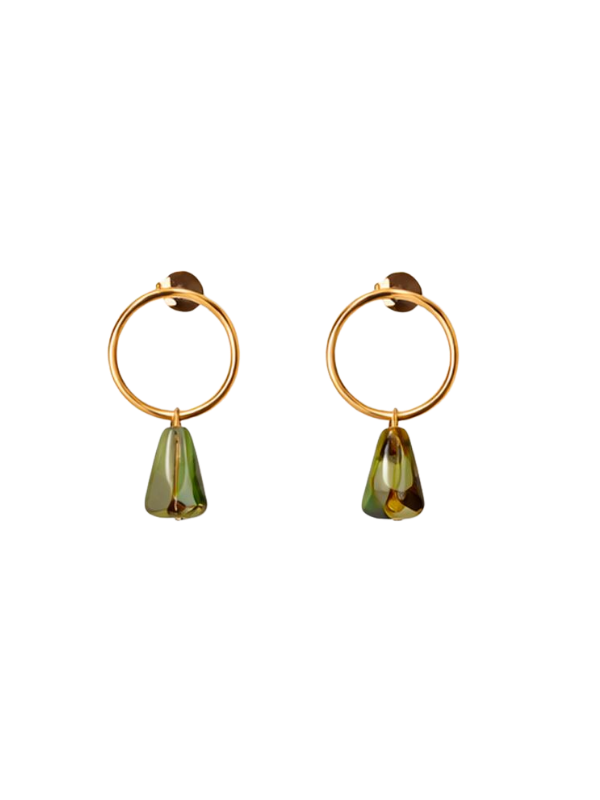 boucle d'oreille anneaux doré et perle de vert